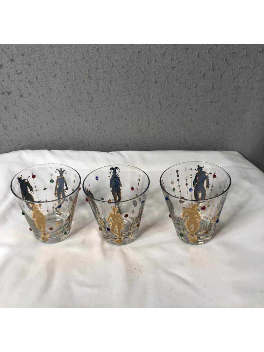 Culver Jester Rocks Glasses Set Of 3 Decorative Party Barware Mardi Gras MCM